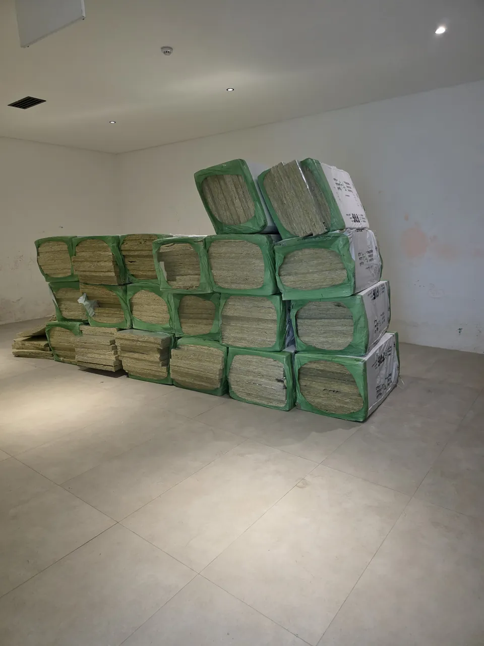 The empty basement room with insulation delivered, before the build